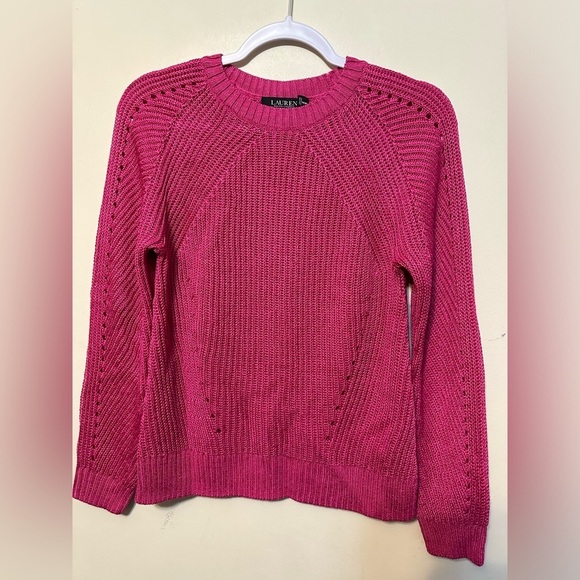Ralph Lauren Black Label Linen Blend Tight Cable Knit Pink Sweater Size Large - Picture 1 of 6